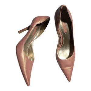 Vtg Y2K Nine West Metallic Pink Rose Gold Pointed Toe Stiletto Heel Pumps Sz 8